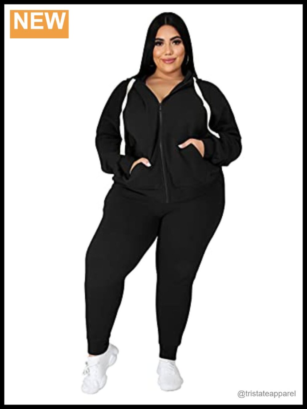 Plus Size 2 Piece Sweatsuit Set Long Sleeve Zip Hoodie & Sweatpants